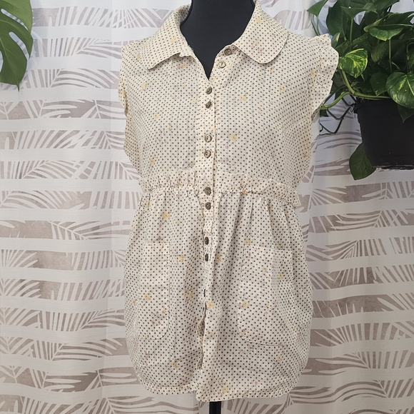 KIMCHI BLUE Cottagecore Polka Dot Floral Stripe Ruffle High Waist Pockets Top - Picture 1 of 3